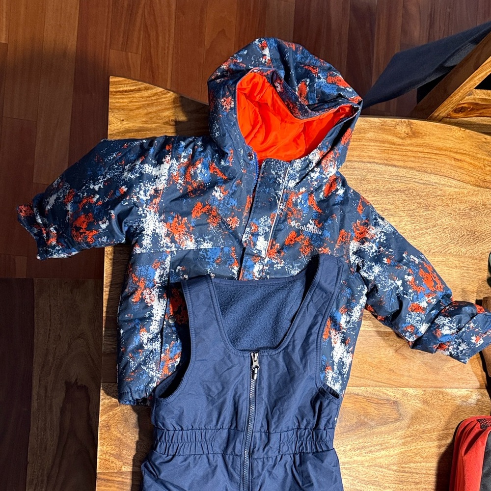 Columbia Buga Jacket and Bib Orange and Blue Snowsuit